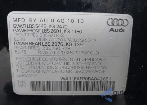 2011 Audi Q5 2.0T Premium из США, поврежденный, VIN WA1LFAFP0BA042651